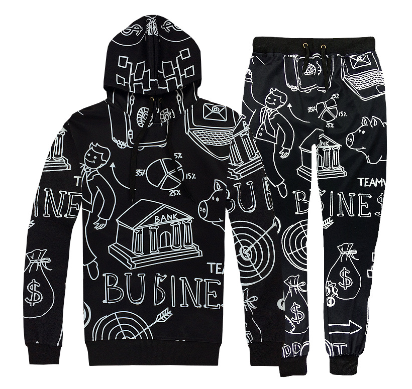 wholesale man's full white printing jogger tracksuit or oem service custom logo jogger sport suits