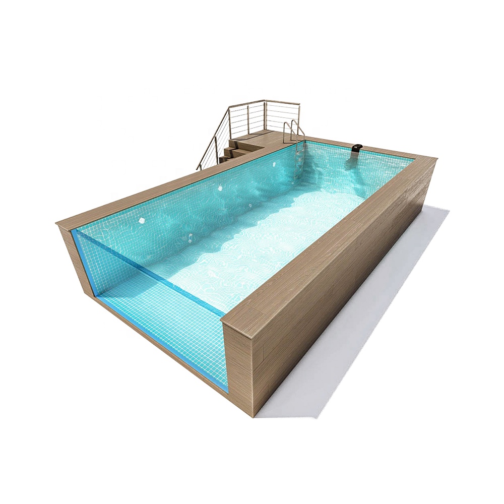 Wood plastic board coffee color above ground luxury swimming pools for holiday villages