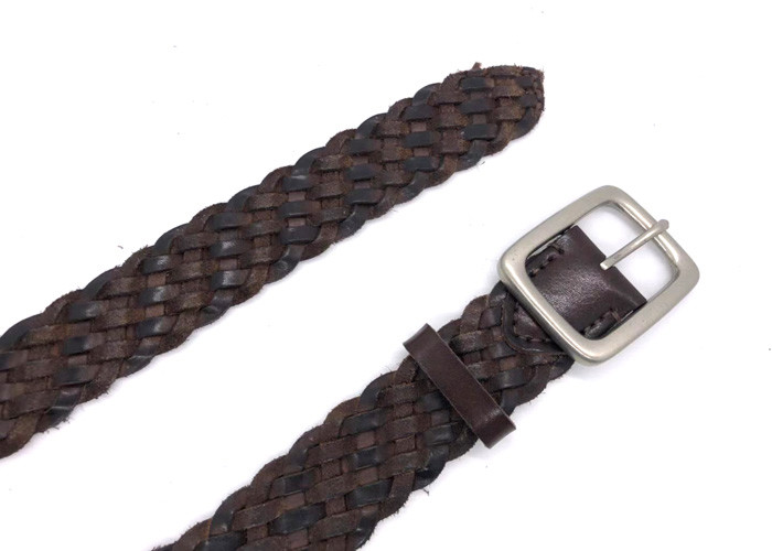 4.0cm Width Mens Casual Leather Belt / Strong Pin Buckle Black Braided Leather Belt
