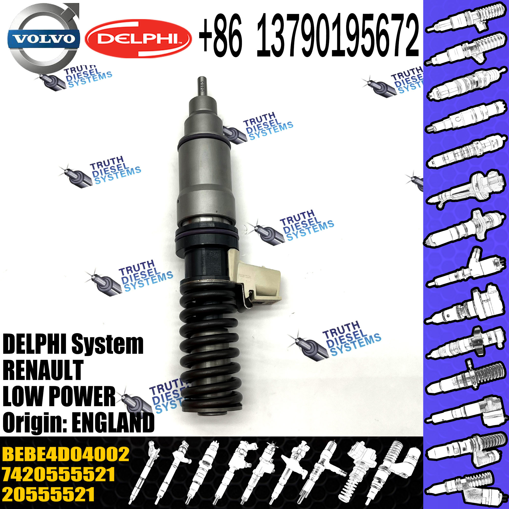common rail injector 20555521 BEBE4D04002 for VOL / trucks MD11 diesel injector nozzle 20555521 BEBE4D04002