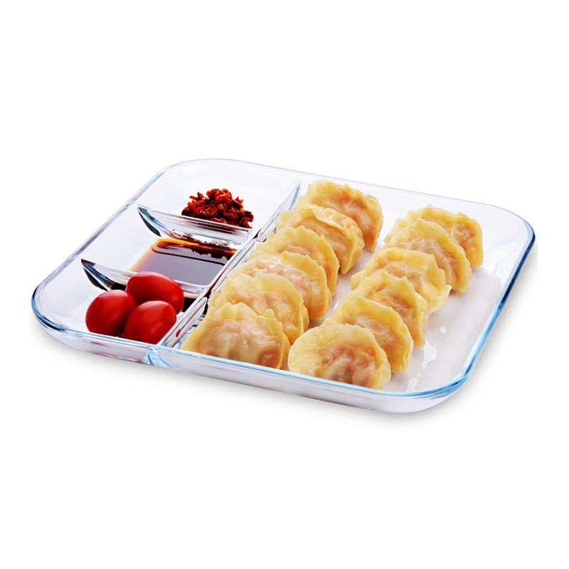Clear Microwave Heating Partition Glass Bento Plate