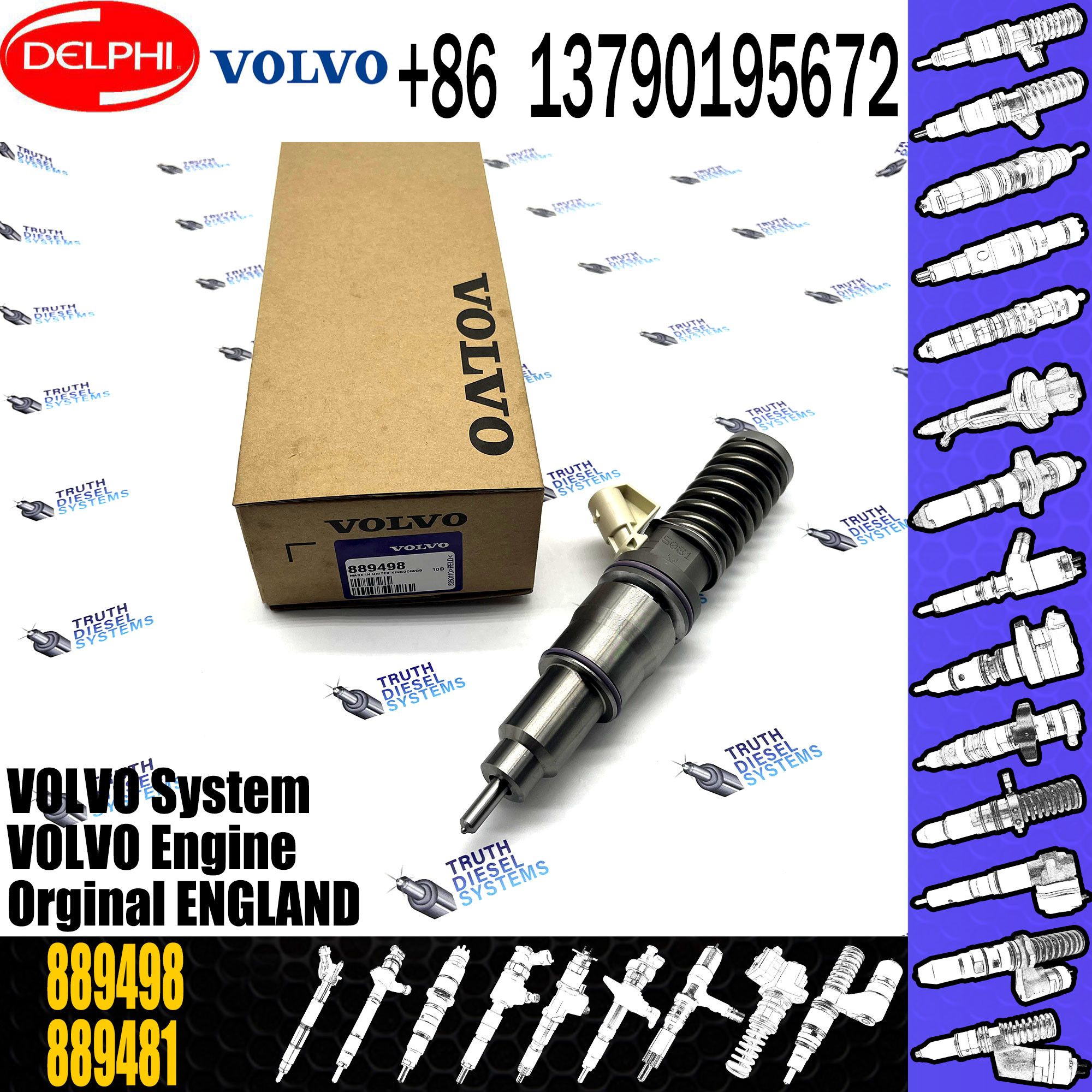 2 PINS diesel injector BEBE4C05001 BEBE4C05002 889498 for VOVLO 9.0 LITRE MARINE with 9.5 MM BORE L235PBC