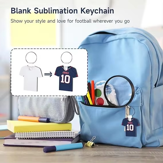 Double-Sided MDF Heat Transfer Football T-Shirt Key Chains Printable Sublimation Blank Keychains