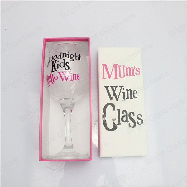 Clear blown wine goblet glass with custom printing for party