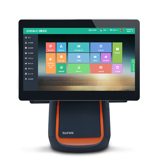 Android 9 Desktop POS Terminal Sunmi T2S All In One POS With 80mm Printer
