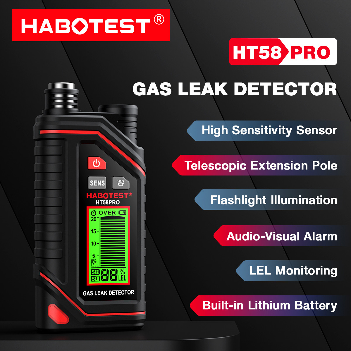 HT58PRO Gas Leak Detector Gas High Precision Gas Sensor Sensitive Sensor Portable Combustible Gas Detector