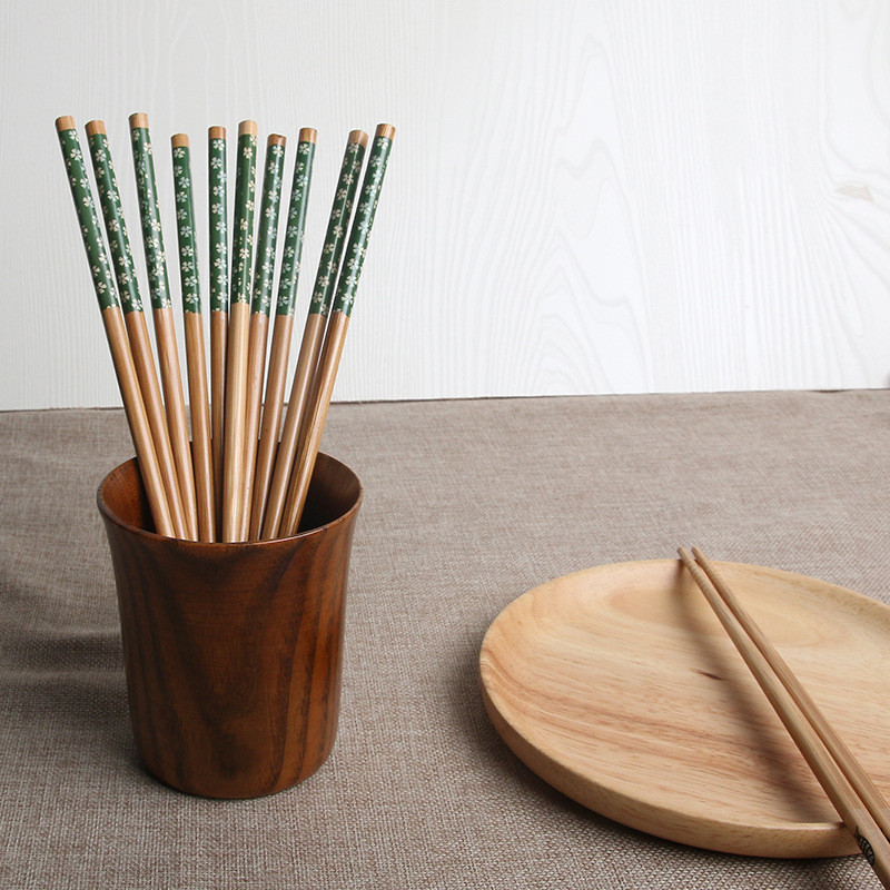 Polishing Flower Pattern Reusable Bamboo Chopsticks Japanese wooden Paper Wrap