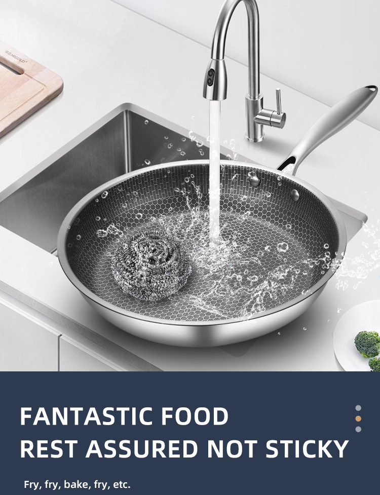 Induction Stovetop Frying Pan Honeycomb Coating Non Stick Stainless Steel