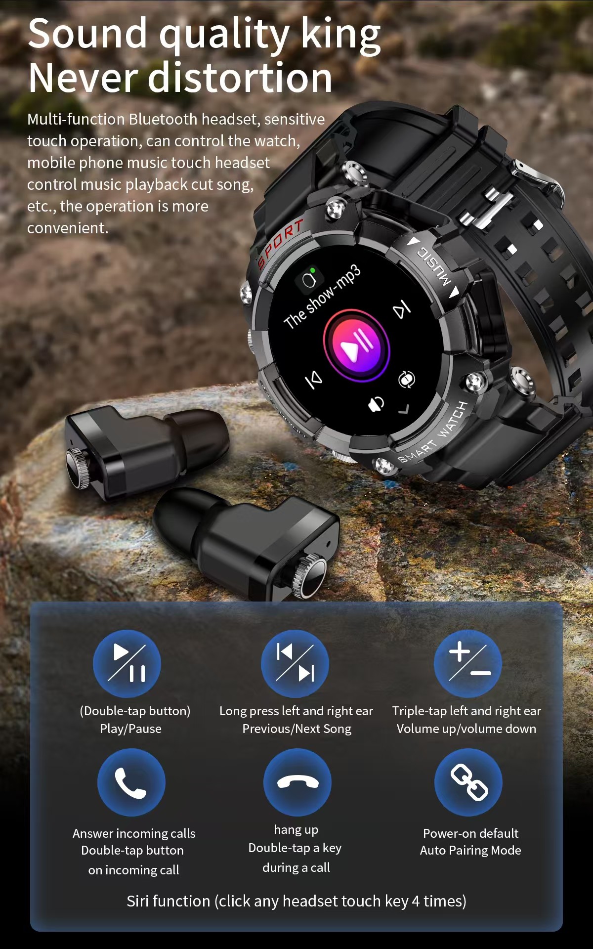 T96 Smart Watch With Headphone BT Call Music Player Sleep Monitor Blood Pressure