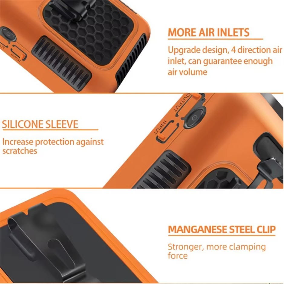 Socool Fan 8000mAh Clip Waist Fan Type-C Powered Versatile Personal Fan For Versatile Performance In Green Orange Grey