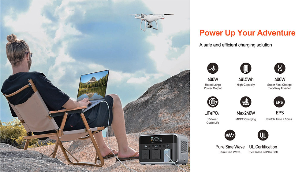 600W Portable Solar Power Station LiFePO4 Battery Solar Generator For Camping