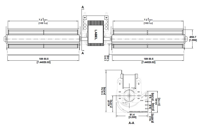 42W Double Cage Cross Flow Blower Fan 48mm diameter AC High Temperature Variable Mounting