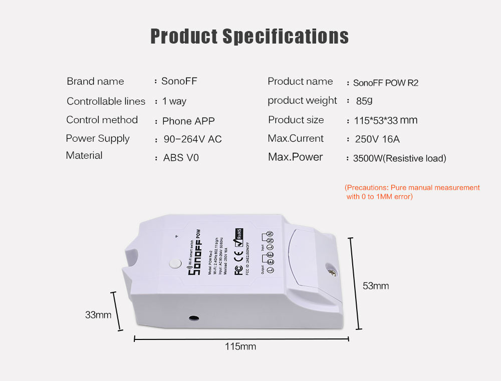 Smart Pow R2 16a 3500w Wifi Switch Controller Real Time Power Consumption Monitor Measurement