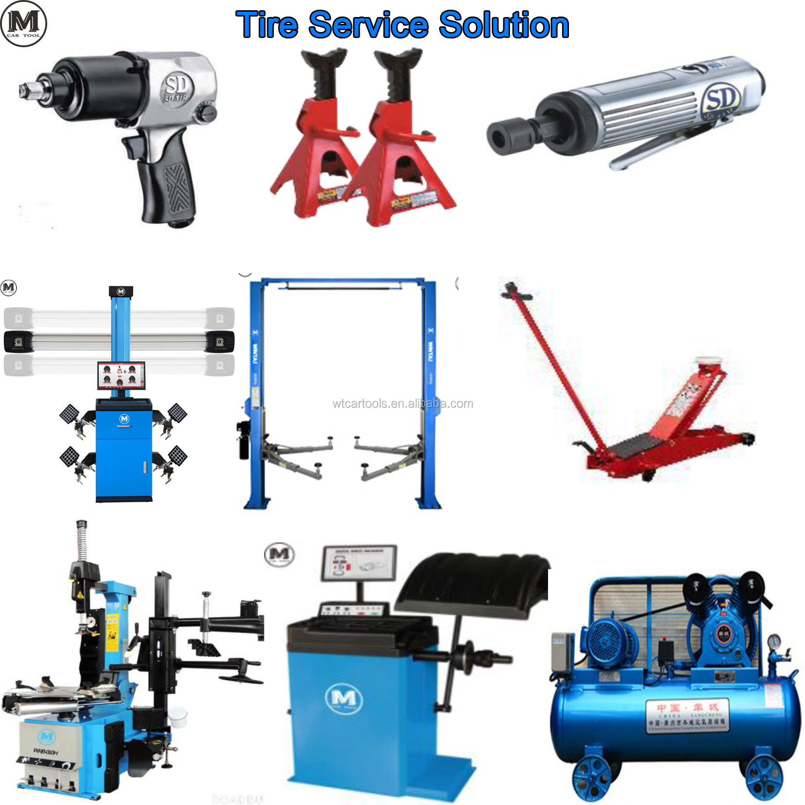 W-1.0/8 Tyre Workshop Equipment With 10HP Air Compressor And 12T Stand Jack