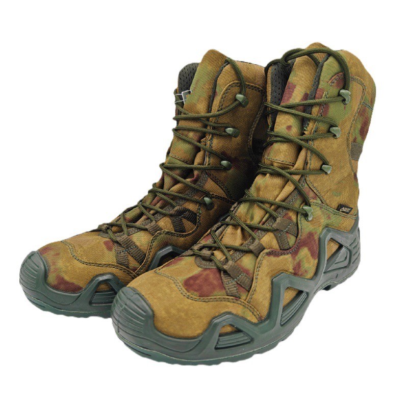 Shock-Absorbent Combat Tactical Boots Durable Leather Flat Heel Ankle-High Shaft