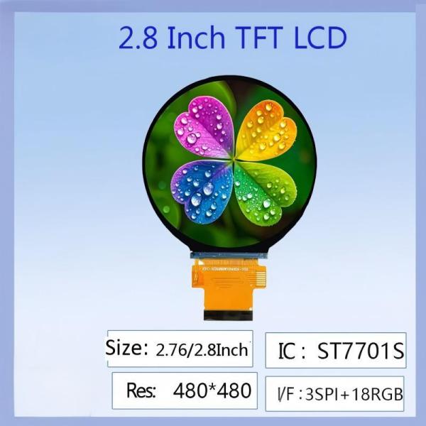 2.76-2.8 Inch Round IPS TFT LCD Display | 480×480 Pixels High-Res, ST7701S Driver Chip, 3SP Specification, Anti-Glare HD View for Industrial Control