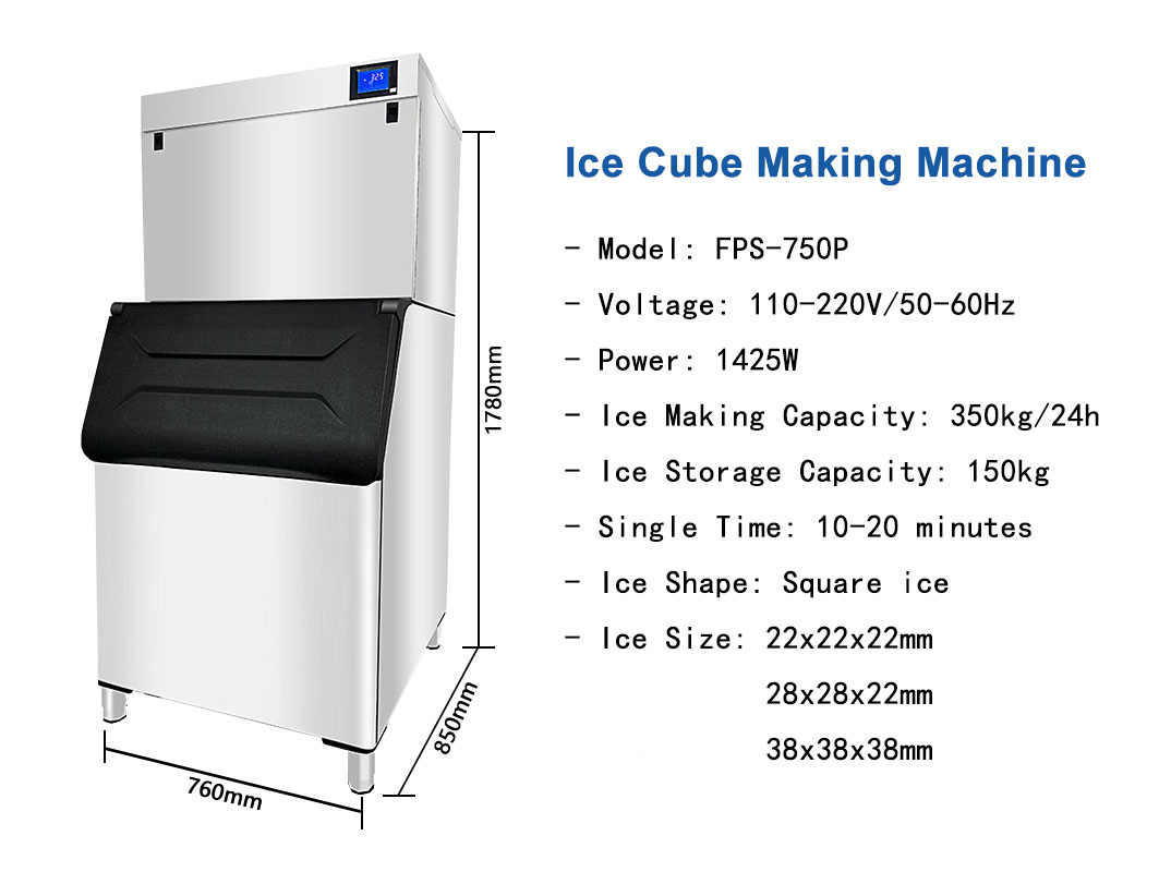 Business Commercial Restaurant 350kg Automatic Stainless Steel Block Ice Cube Maker Machine with Touchpad Control Panel