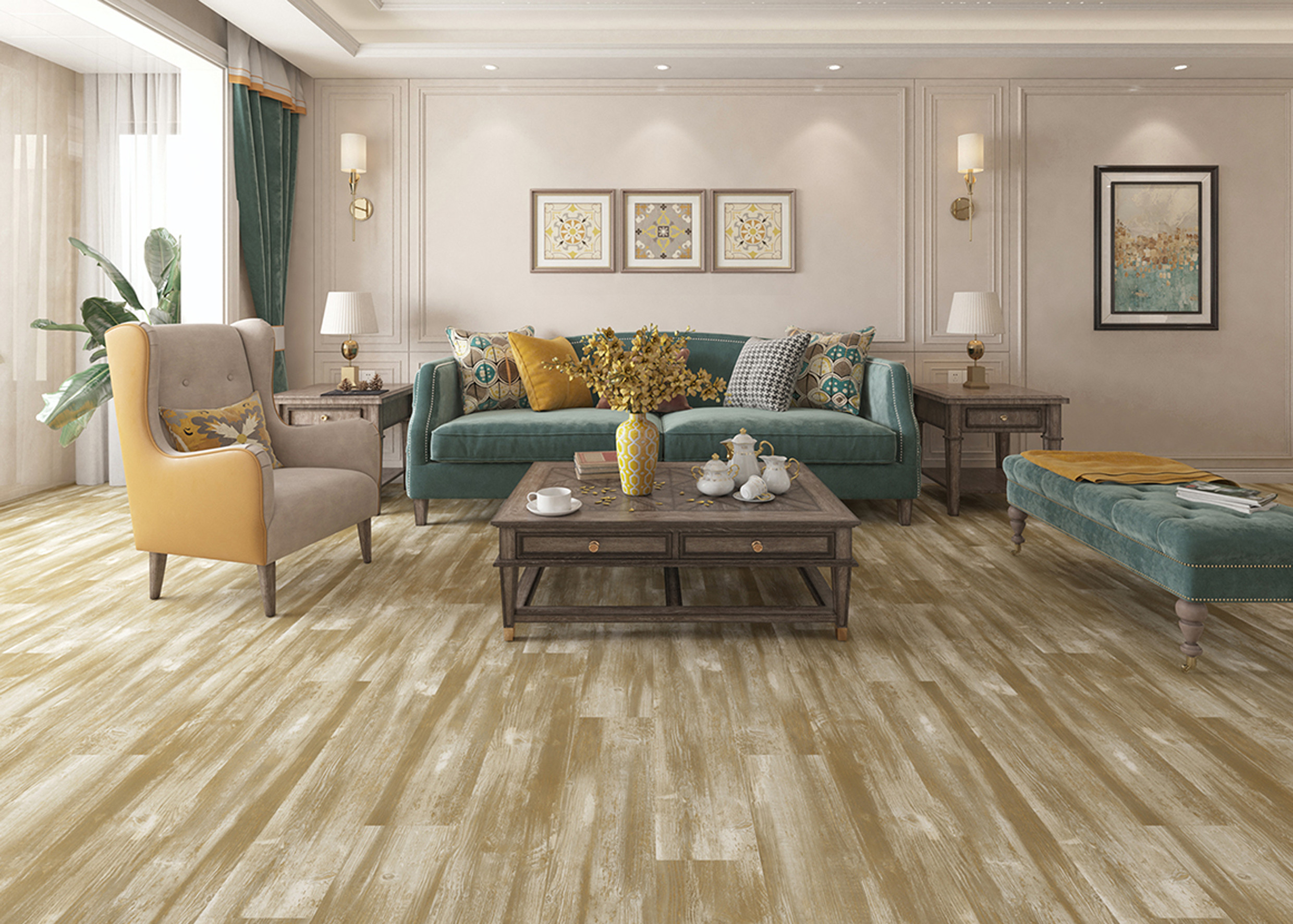 Eco Friendly 4mm SPC Flooring Stone Seamless Termite Proof GKBM FT-W29156-3