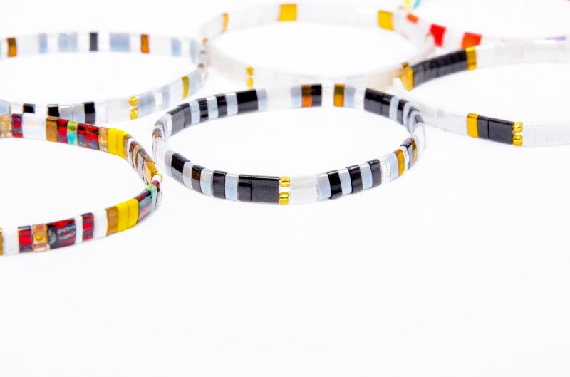 Two Strands Elastic Tila Bead Bracelet Geometric For Anniversary