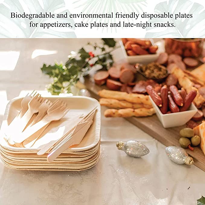 Biodegradable 6" Square Palm Leaf Serving Tray For Charcuterie