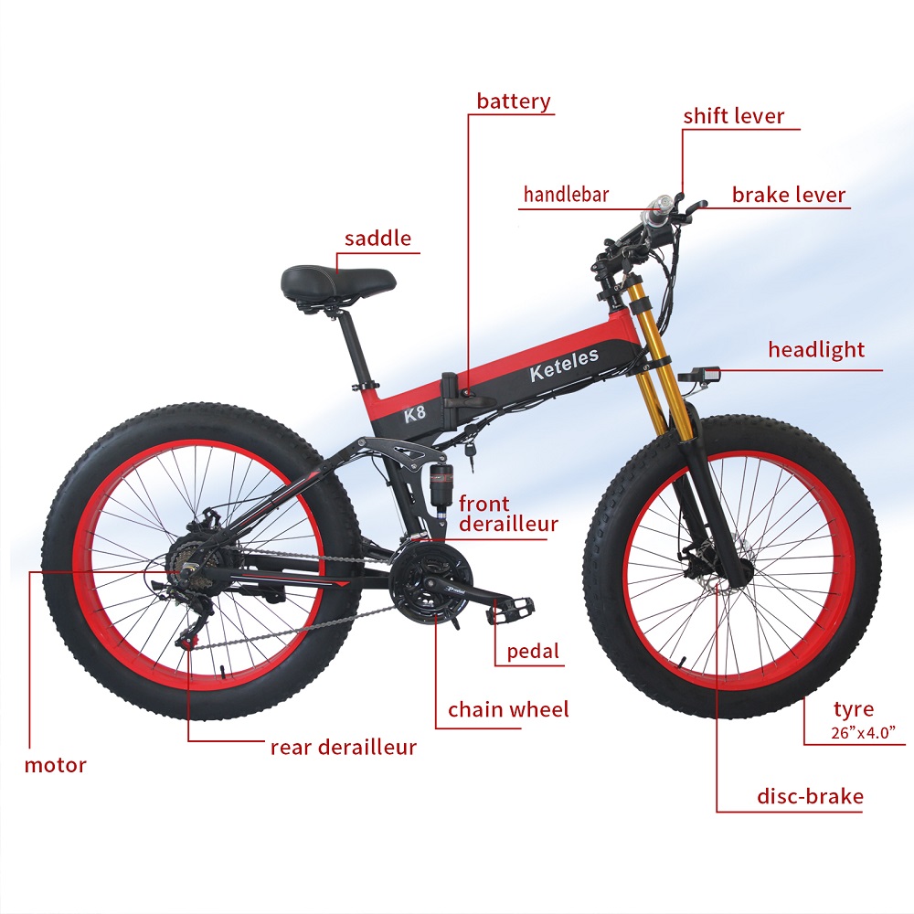 High Quality 26x4.0 inch Fat Tire Folding E-Bike 1000W Motor 13AH Lithium Battery 21-Speed Electric Bike Drop Shipping Available