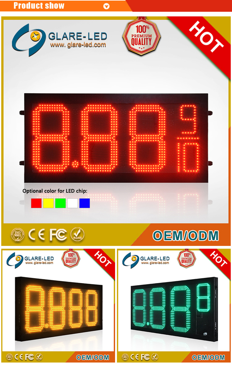 Petrol Station Led Gas Display Sign With 6-72inch Panel Size And 150W Resolution
