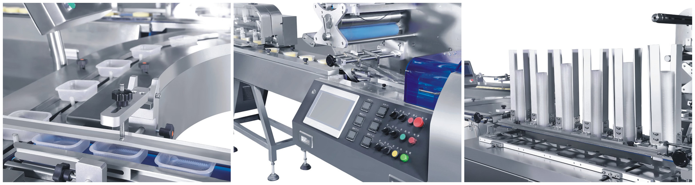 Automatic Horizontal Flow Food Container Packing Machine With Products Feeding