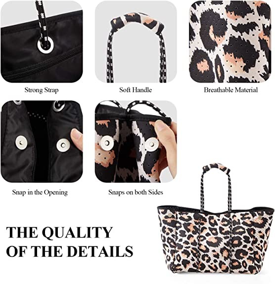Large Leopard Print Purse Neoprene Tote Cross Body Bag Folding Reusable