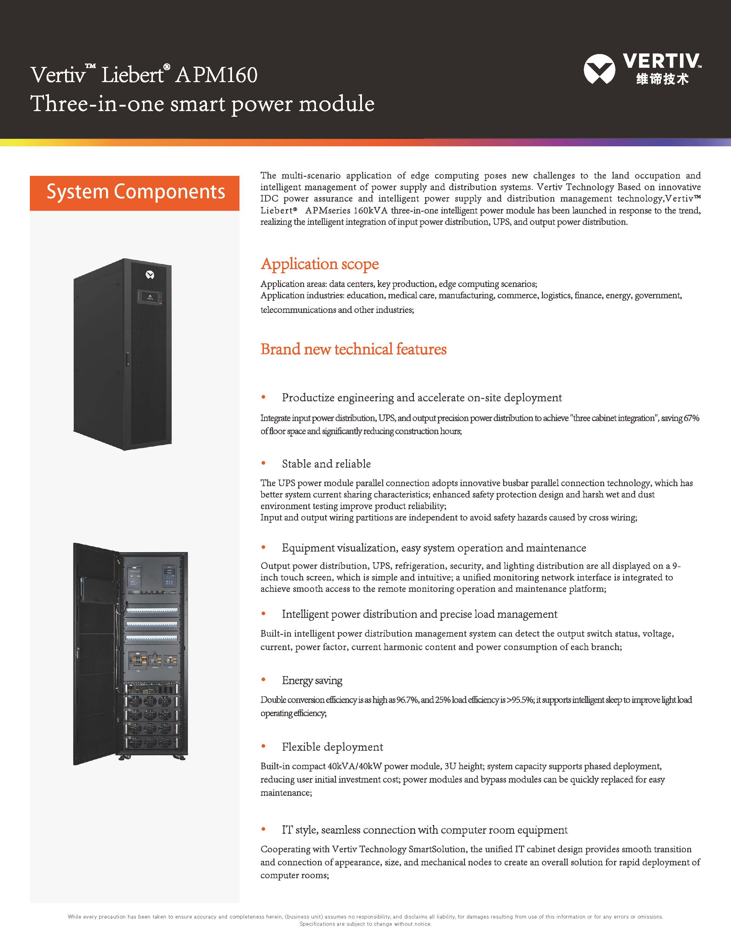 Technology Vertiv Liebert APM160 PF 1 40KW Modular UPS for Security/Monitoring/Alarm