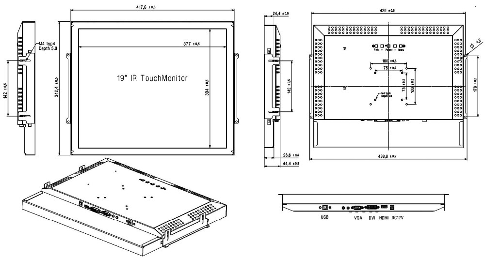 IR Touch Open Frame LCD Display 1000nits High Brightness Sun Readable1280 X 1024 Resolution