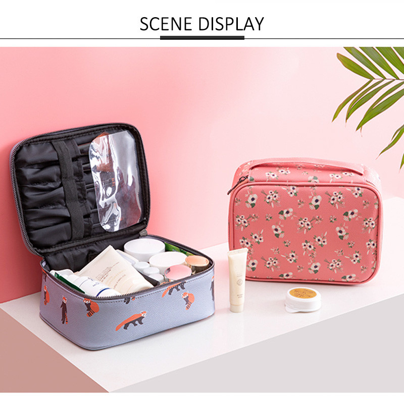 Standard Size Cartoon Printed Toiletry Cosmetic Bag With Handle