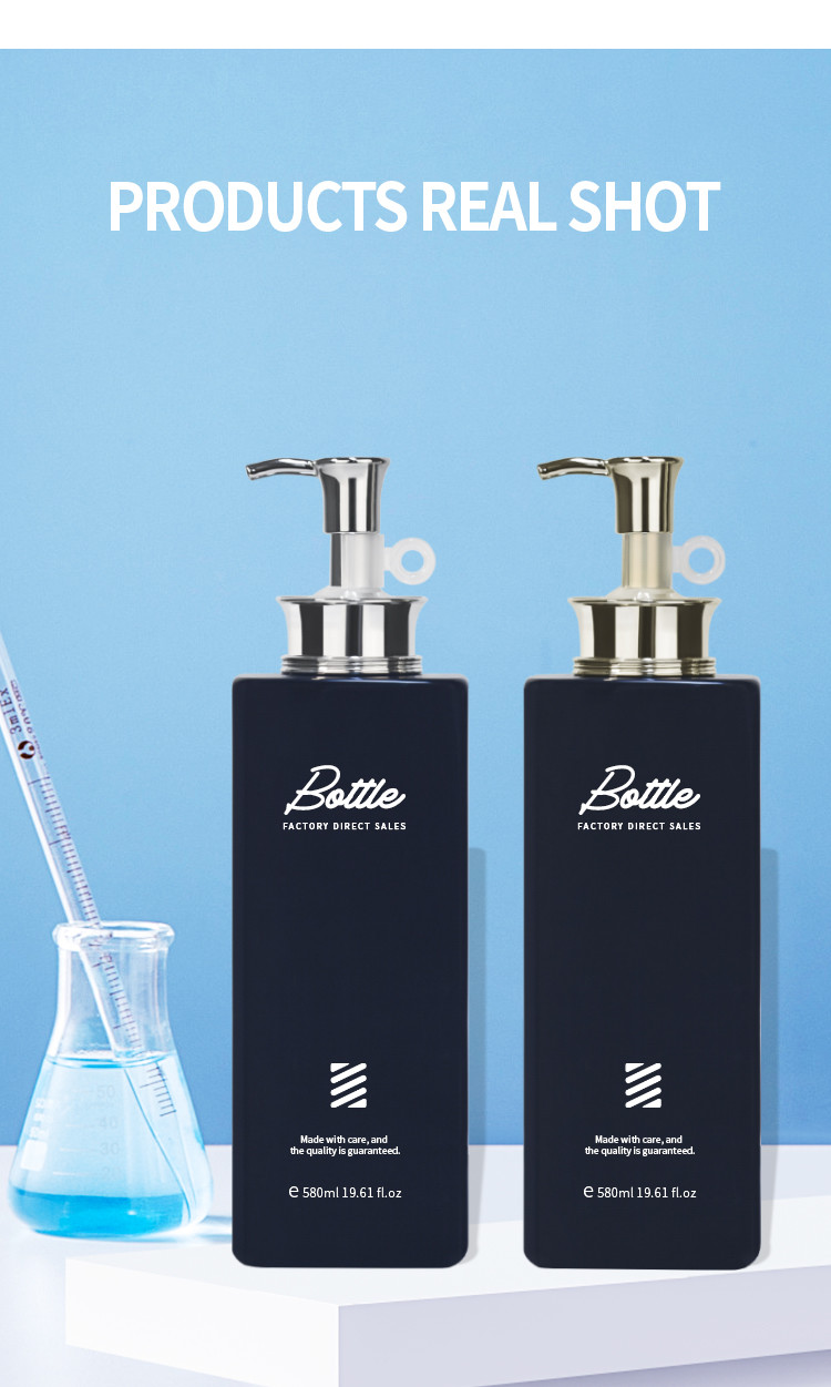Black 580ml PETG Plastic Square Body Wash Bottles With Lotion Pump