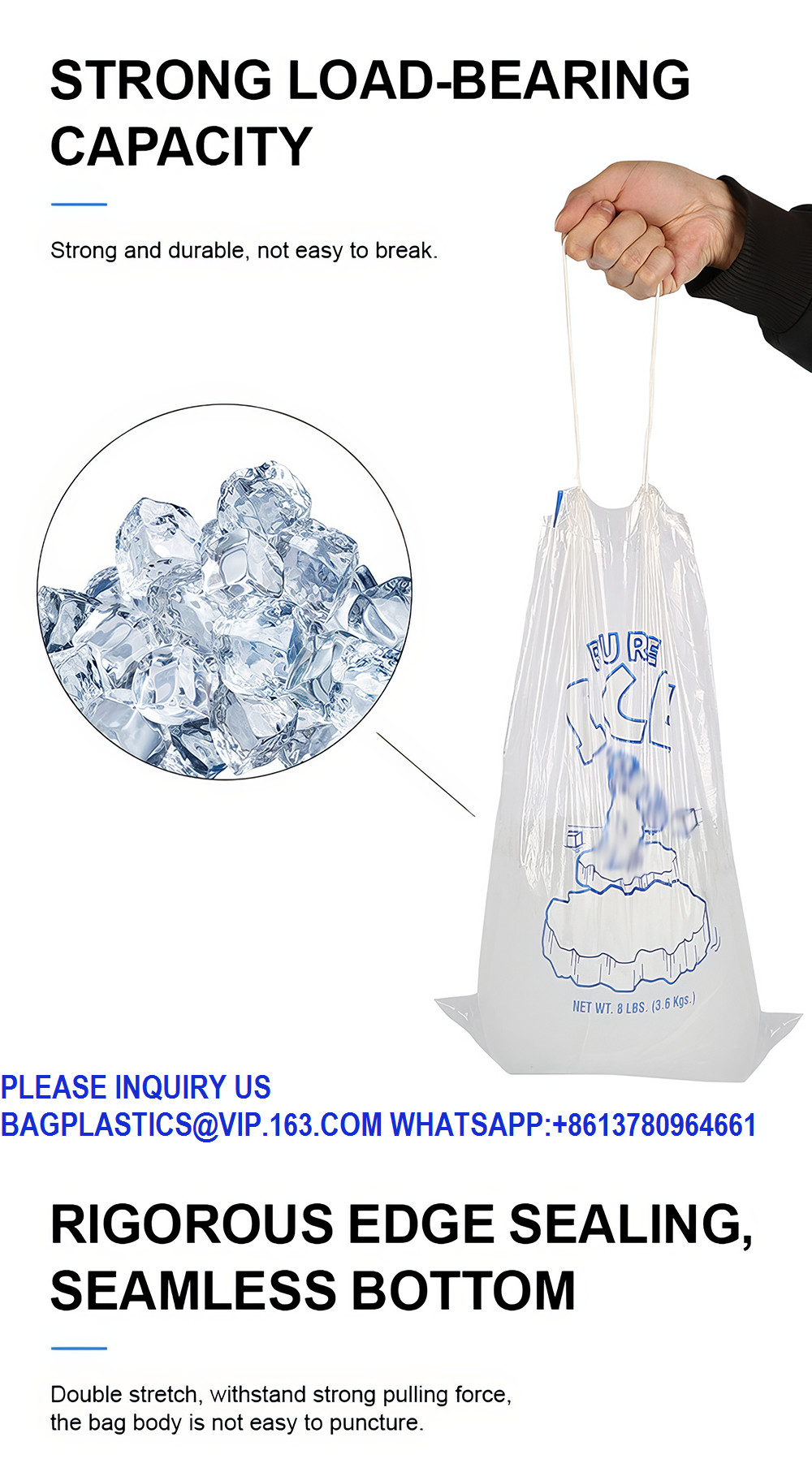 5 Lb. Plastic Drawstring Ice Bags 9 X 17 Inch Heavy-Duty Plastic Ice Bags With Plastic Draw String (2mil Thickness)