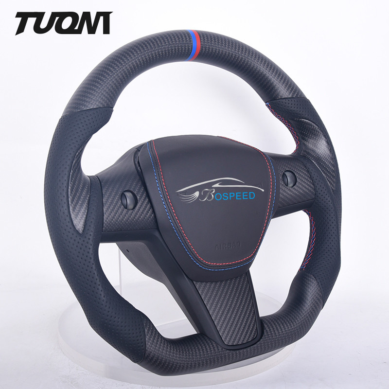 Black Tesla Carbon Fiber Steering Wheel High Heat Resistance Durability