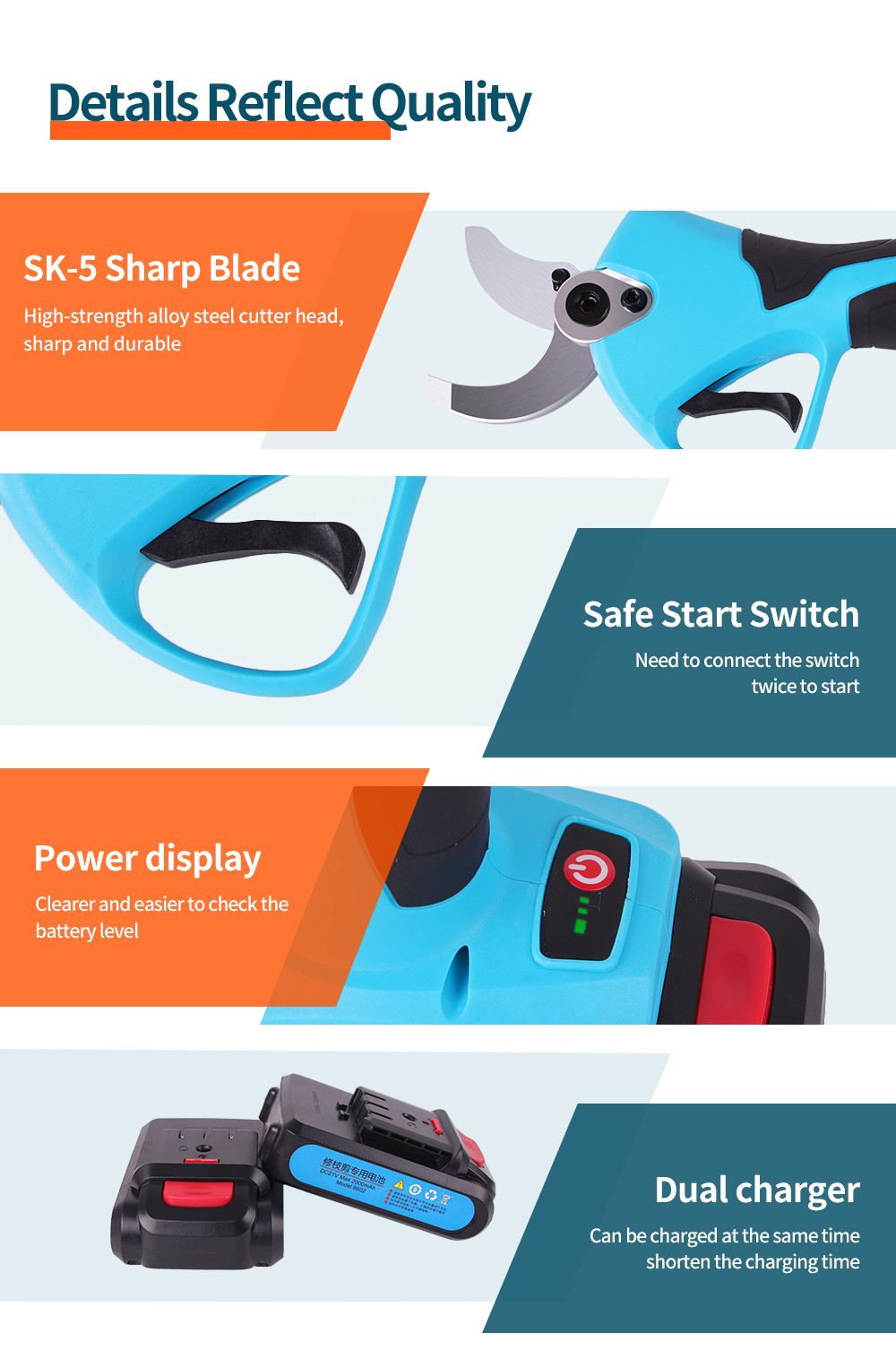 40mm Cordless Electric Pruning Shears With Progressive Finger Protection Function