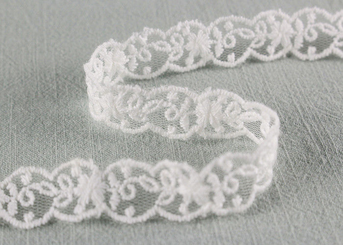 White Cotton Nylon Lace Trim Wave Edging Floral Embroidery Lace For Bridal Dress