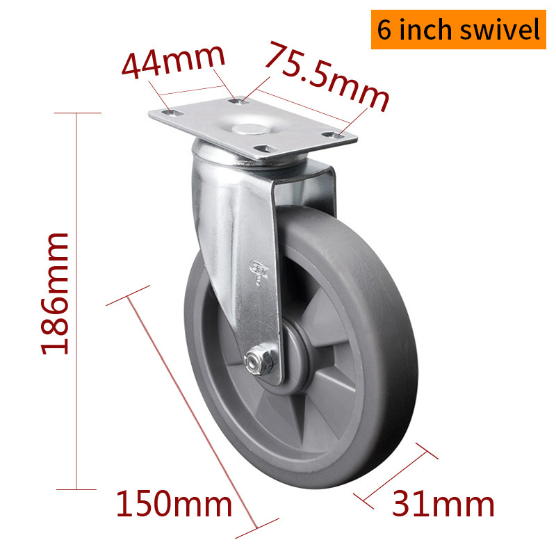 EDL Medium Duty Zinc Coating 6inch 110kg Plate TPE Caster by Rigid, Swivel and Brake type 5716P-57