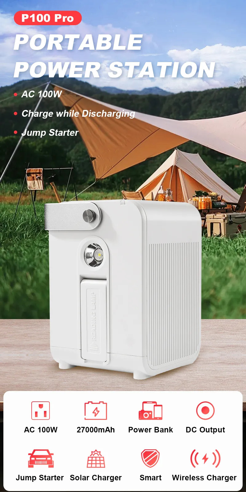 100W 27000mAh Portable Solar Energy Generator With Jump Starter