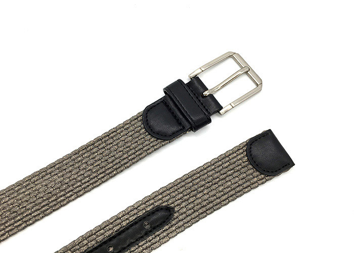 Single Prong Buckle Elastic Woven Fabric Braided Belt Combine With PU Leather For Unisex Junior