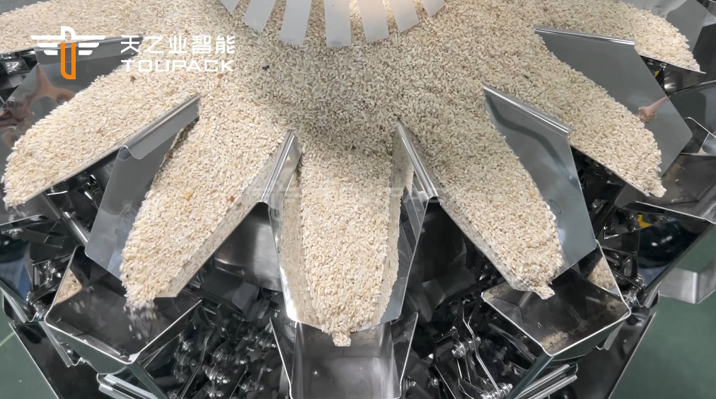PLC MCU 14 Head High High Precision Multihead Weigher Granule Rice Bag Packing Machine