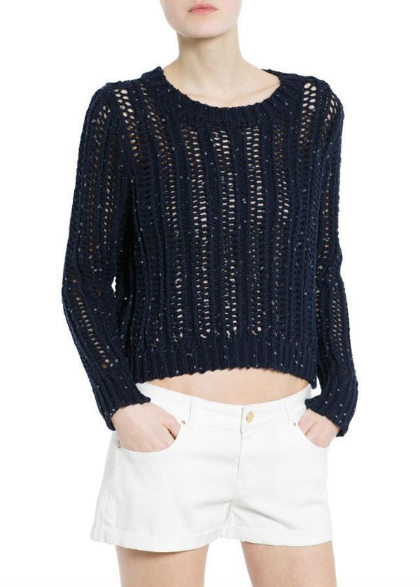 Crochet,Sweater Three Quarter Sleeve Hollow out Casual Crochet Knitted Sweater Women Jumper Pullovers