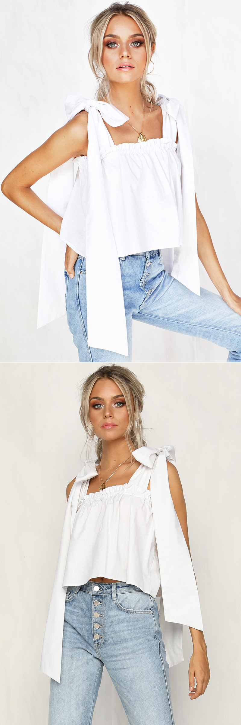 Women Cotton White Color Ruffle Neckline Crop Bohemian Women