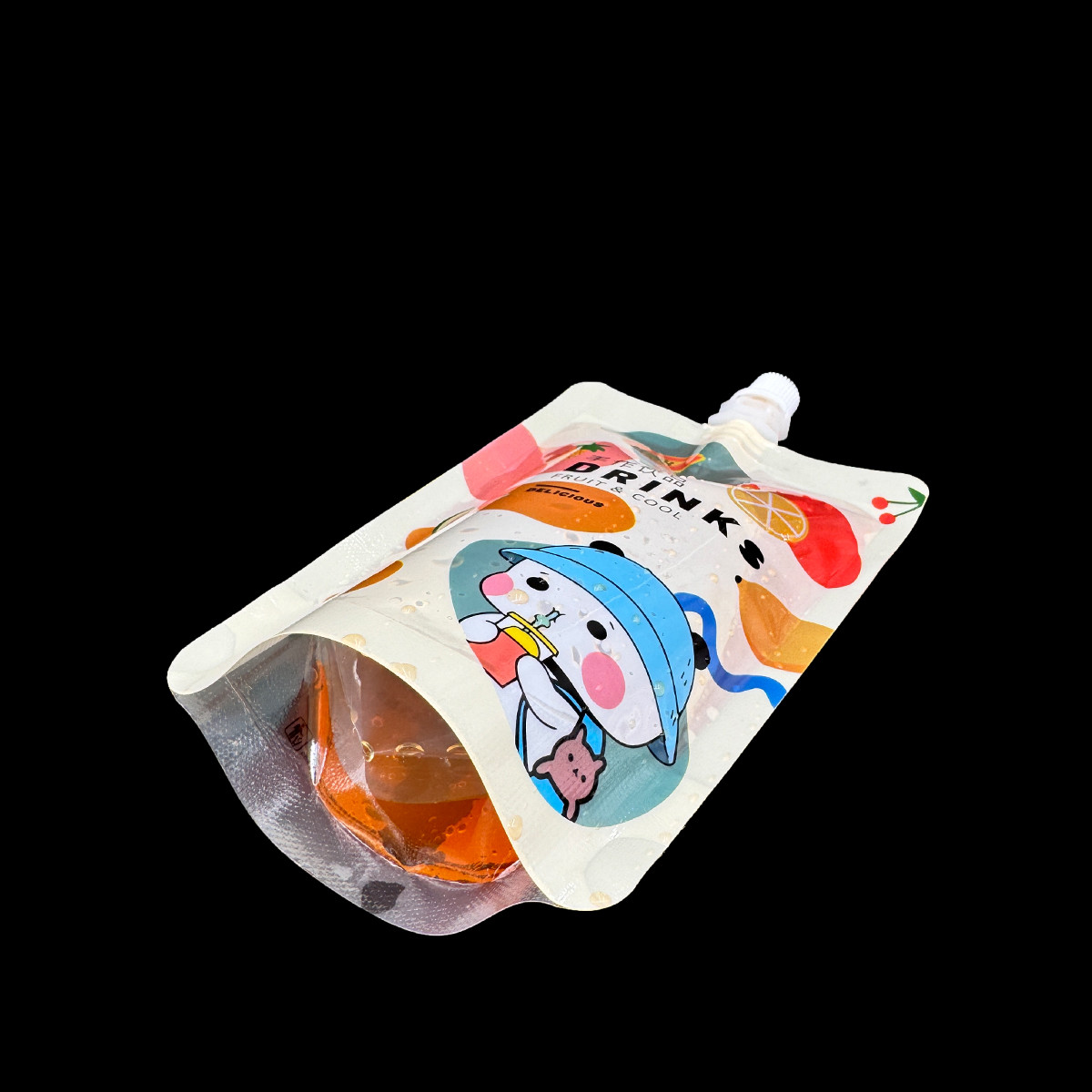8 Ounce One Side Clear Stand Up Custom Printed Spout Pouches Bag for Kids Drinks, Milk, Fruit Juice, Coffee, Beverages