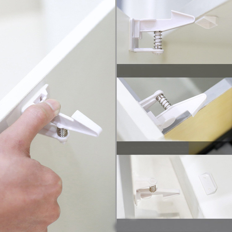 10 Pack Hidden Spring Child Safety Cabinet Locks , Closet Baby Proofing Drawer Latches With Advertise