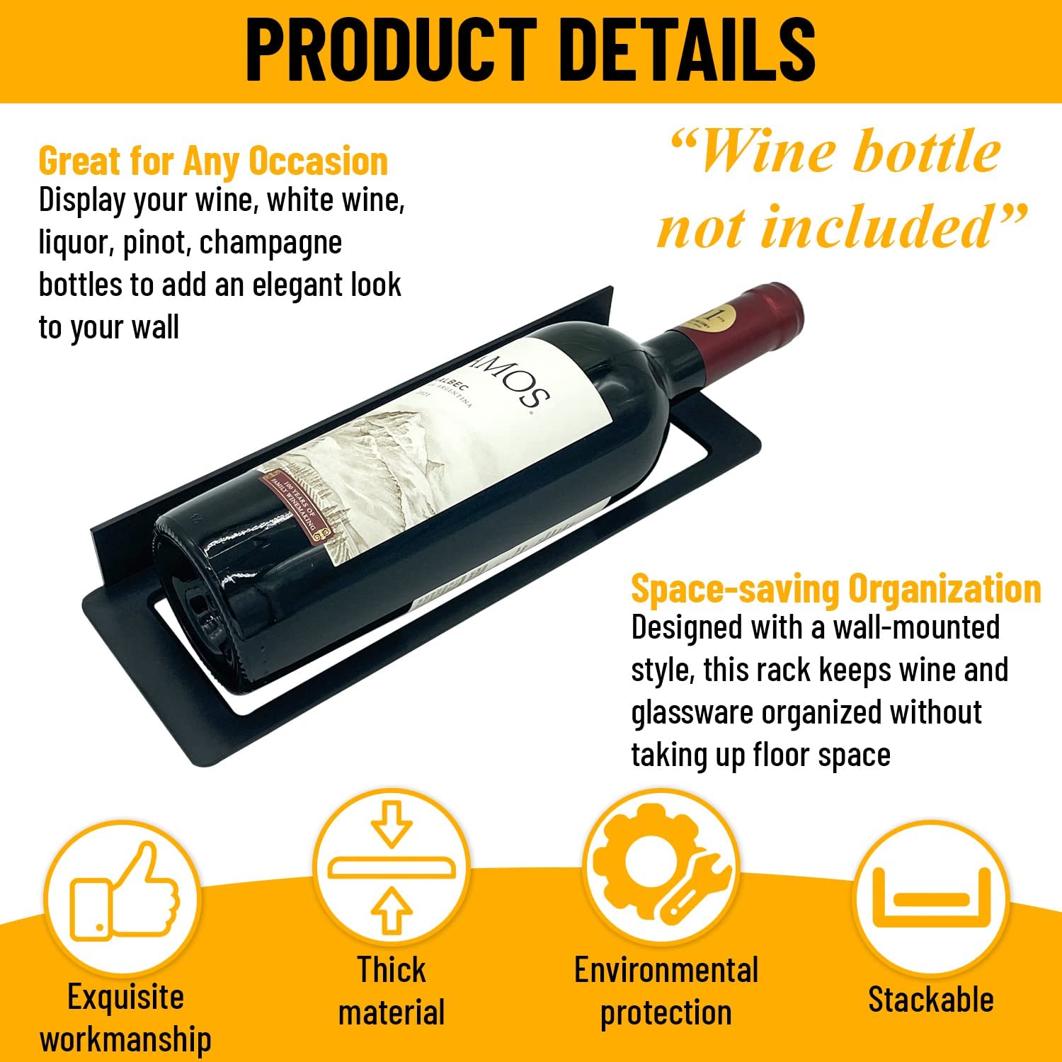 Rustic Wall Display Rack for Standard Wine Bottles Kitchen Wine Storage Rack