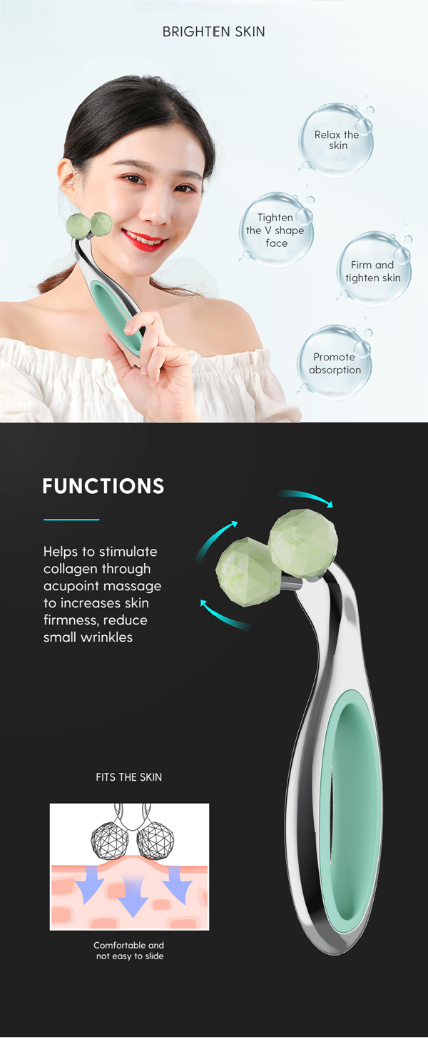 152*53.6*50mm Natural 3d V Shape Face Massager Jade Stone Facial Roller