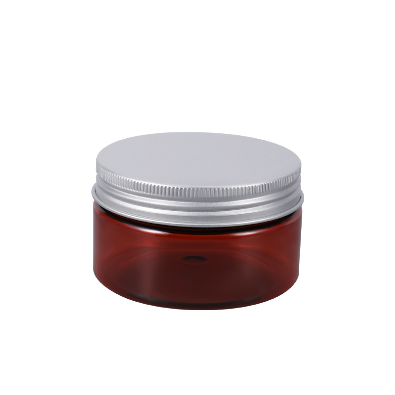 PET Food 100ml 150ml 250ml 300ml 16oz 32oz Amber Black PET Plastic Cosmetic Cream Jar with Aluminum Lid and Durable