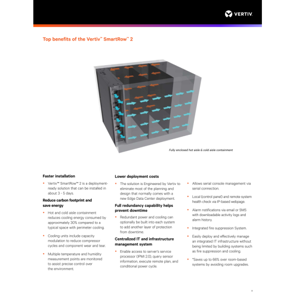 Vertiv SmartRow 2 Modular Data Center with Three Phase Power 100000 Wh Electric Energy and Environment Monitoring