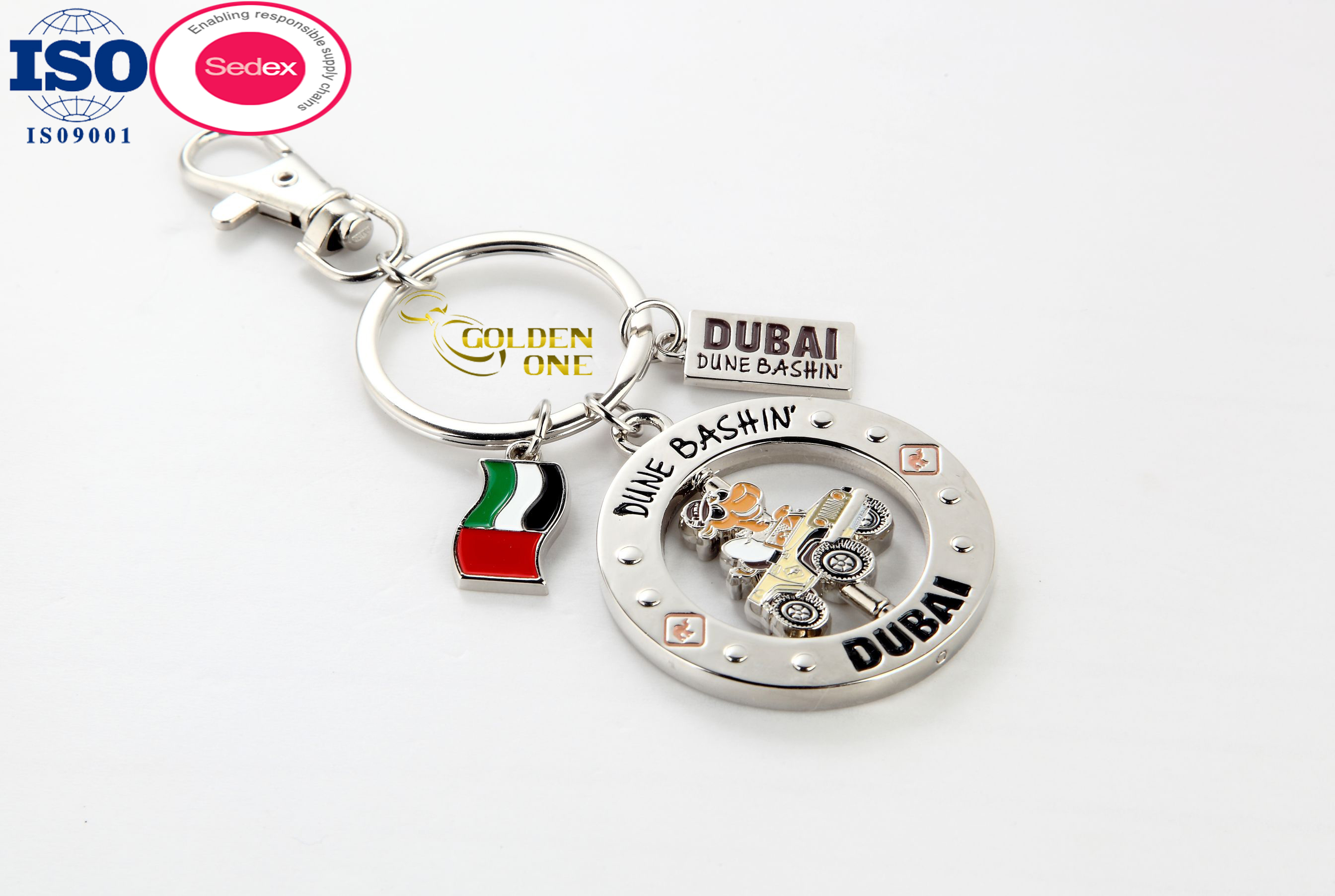 Low Price Accessories Enamel Keyring Shiny Gold Plated add Fake Diamond Letter Heart shape Burj Khalifa Tower Souvenir Keychain