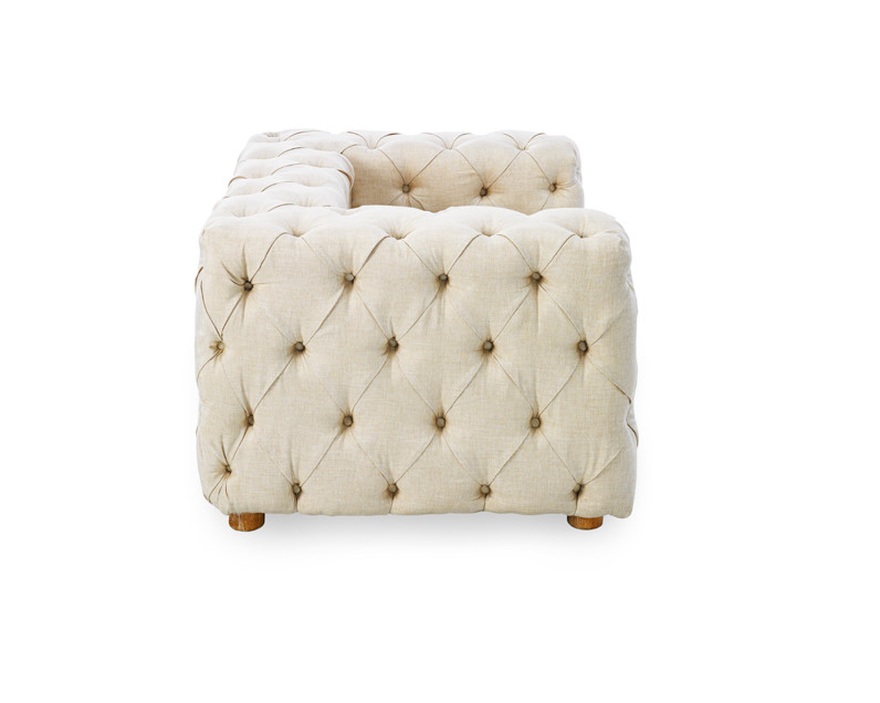 Tufted buttons upholstered wedding sofa chair for luxury event and party hire with good linen fabric